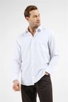 Beyaz - Mavi Çizgili Desen Sert Yaka Uzun Kol Cepli Comfort Fit Pamuklu Gömlek 1004255278