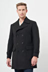 Siyah Kruvaze Kaşe Kırlangıç Yaka Düz Tek Yırtmaç Tam Astar Slim Fit Classic Palto 1005245151