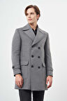 Gri Kruvaze Kaşe Kırlangıç Yaka Düz Tek Yırtmaç Tam Astar Slim Fit Classic Palto 1005245151