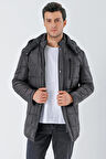 Kapüşonlu Kapitoneli Astar Comfort Fit Rahat Kesim Klasik Kaban 1008235155 Koyu Antrasit