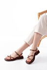 S-101 Taba Parmak Arası Taş Detaylı Günlük Kadın Sandalet  