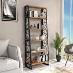 Wood'n Love Albatros 5 Raflı Piramit Metal Kitaplık - Atlantik Çam / Siyah