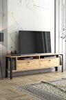 Wood'n Love Atlanta Metal Ayaklı Dolaplı 180 Cm Tv Geniş Ünitesi - Atlantik Çam / Siyah