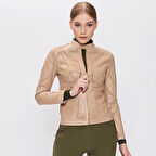 Origa Kadın Yaprak Panelli Deri Ceket