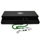 Ayyıldız Kararmaz Metal Püsküllü Arpa Kesim Süzme Yeşil-Siyah Ateş Kehribar Tesbih