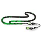 1000 Ayar Gümüş Kazaz Püsküllü Kesme Kesim Süzme Yeşil-Siyah Ateş Kehribar Tesbih