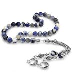 Kararmaz Metal Ayyıldız Püsküllü Küre Kesim Sodalit Doğaltaş Tesbih