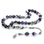 925 Ayar Gümüş Püsküllü Küre Kesim Sodalit Doğaltaş Tesbih