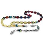 Tesbihane Kararmaz Metal Halat Püsküllü Arpa Kesim Süzme Bonibon Ateş Kehribar Tesbih