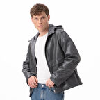 Alanzo Gri Erkek Çift Taraflı Bomber Deri Ceket