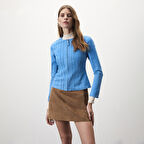 Deundria Mavi Kadın Panelli Fit Süet Ceket