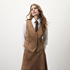 Alaqua Kahve Kadın Süet Deri Yelek