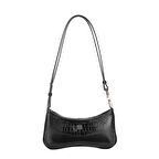 Deran Siyah Kadın Deri Kroko Baskılı Omuz Çantası