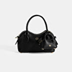 Kadın Siyah Deri Çanta Aksesuarlı Mini El Çantası