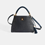 Kadın Lacivert Püskül Aksesuarlı Deri El Çantası