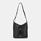 Kadın Siyah Püskül Detaylı Omuz Çantası