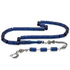 Kararmaz Metal Püsküllü Kesme Kesim Mavi Ateş Kehribar Tesbih