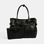 Kadın Siyah Cüzdan Aksesuarlı Deri Omuz Çantası