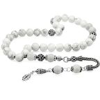 925 Ayar Gümüş Püsküllü Küre Kesim Havlit Doğaltaş Tesbih