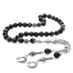 Kararmaz Metal Ayyıldız Püsküllü Küre Kesim Gri Kaplangözü Doğaltaş Tesbih