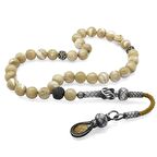 1000 Ayar Gümüş Kazaz Püsküllü Küre Kesim Sarı Sedef Doğaltaş Tesbih