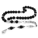 Koleksiyonluk 925 Ayar Gümüş Püsküllü Küre Kesim Oniks Doğaltaş Tesbih