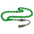  1000 Ayar Gümüş Kazaz Püsküllü Arpa Kesim Zümrüt Yeşil Ateş Kehribar Tesbih 