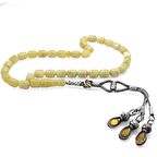 1000 Ayar Uzun Kazaz Püsküllü Kapsül Kesim King Seccer Sarı-Beyaz Damla Kehribar Tesbih