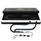 Kararmaz Metal Püsküllü Kesme Kesim Turkuaz-Siyah Ateş Kehribar Tesbih