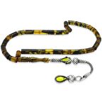 1000 Ayar Gümüş Kazaz Püsküllü Kesme Kesim Sarı-Siyah Ateş Kehribar Tesbih