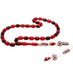 Bakır Kazaz Püsküllü Uçlu Kapsül Kesim Kırmızı-Siyah Ateş Kehribar Tesbih