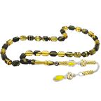 Bakır Kazaz Püsküllü Uçlu Kapsül Kesim Siyah-Beyaz Ateş Kehribar Tesbih