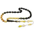 Bakır Kazaz Püsküllü Uçlu Kapsül Kesim Süzme Siyah-Beyaz Ateş Kehribar Tesbih