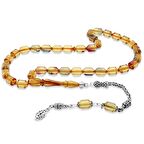 925 Ayar Gümüş Kral Püsküllü Uçlu Kapsül Kesim Şeffaf Bonibon Ateş Kehribar Tesbih