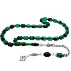 925 Ayar Gümüş Kral Püsküllü Uçlu Kapsül Kesim Turkuaz-Siyah Ateş Kehribar Tesbih