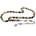 Çeşmi Bülbül Tasarım Kararmaz Metal Püsküllü Arpa Kesim Naturel Renk Bufalo Boynuzu Tesbih