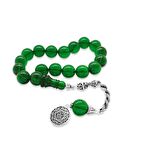  925 Ayar Gümüş Halat Püsküllü Küre Kesim Zümrüt Yeşil Ateş Kehribar Tesbih 