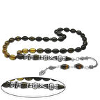 925 Ayar Gümüş Nakkaş İmameli Zülfikar Tasarım Süzme Soft Yeşil-Siyah Ateş Kehribar Tesbih