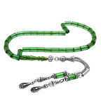 Kararmaz Metal 2'li Kamçı Püsküllü Kesme Kesim Bilek Boy Yeşil Ateş Kehribar Tesbih