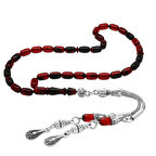 Kararmaz Metal 2'li Kamçı Püsküllü Kapsül Kesim Bilek Boy Kırmızı-Siyah Ateş Kehribar Tesbih