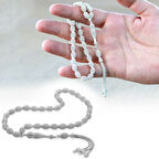 Üçlü Kamçı Püsküllü Çeşm-i Bülbül Tasarım Arpa Kesim Silver Renk 925 Ayar Gümüş Tesbih