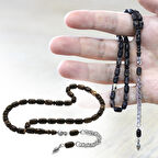 Sıkma Kehribar Tesbih - Kararmaz Metal Püsküllü - Bilek Boy - Ebruli Renk - Kapsül Kesim