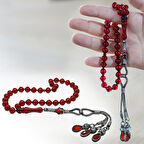 1000 Ayar Gümüş Kazaz Püsküllü İstanbul Kesim Bayrak Kırmızı Ateş Kehribar Tesbih