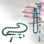 Sistemli Arpa Kesim Turkuaz-Beyaz Sıkma Kehribar Tesbih