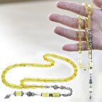 925 Ayar Gümüş Kral Zincir Püsküllü Kapsül Kesim Ihlamur Sarı Doğal Damla Kehribar Tesbih