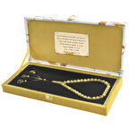 Özel Premium Kutulu 1000 Ayar Sarı Gri Kazaz Püsküllü Küre Kesim King Seccer Beyaz Sarı Damla Kehribar Tesbih