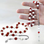 925 Ayar Gümüş Foxtail Zincir Püsküllü Küre Kesim Kırmızı Beyaz Jade Akik Doğaltaş Taraftar Tesbih