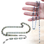 925 Ayar Gümüş Püsküllü Kesme Kesim Su Mavisi Ateş Kehribar Tesbih