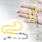 925 Ayar Gümüş Kral Zincir Püsküllü Küre Kesim Soft Sarı Beyaz Doğal Damla Kehribar Tesbih