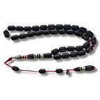 925 Ayar Gümüş Nakkaş İmameli Sitemli Oltu Taşı Tesbih Kırmızı Katalin Dolgulu Uçlu Kapsül Kesim